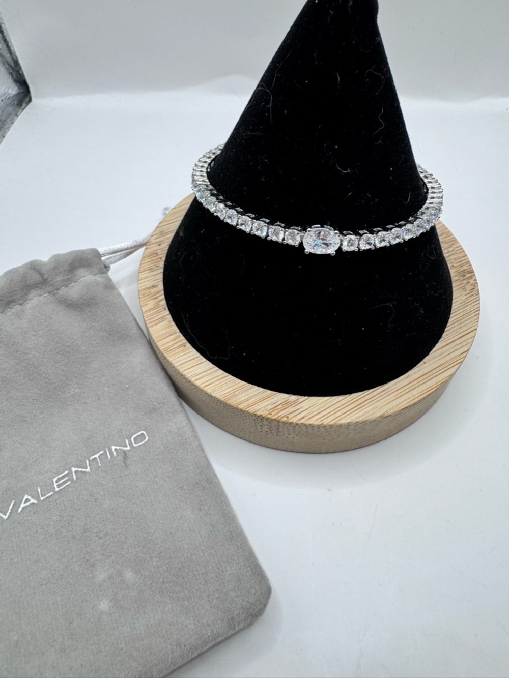 Stella Valentino Cubic Zirconia Tennis Bracelet New in Pouch Rhodium Plating